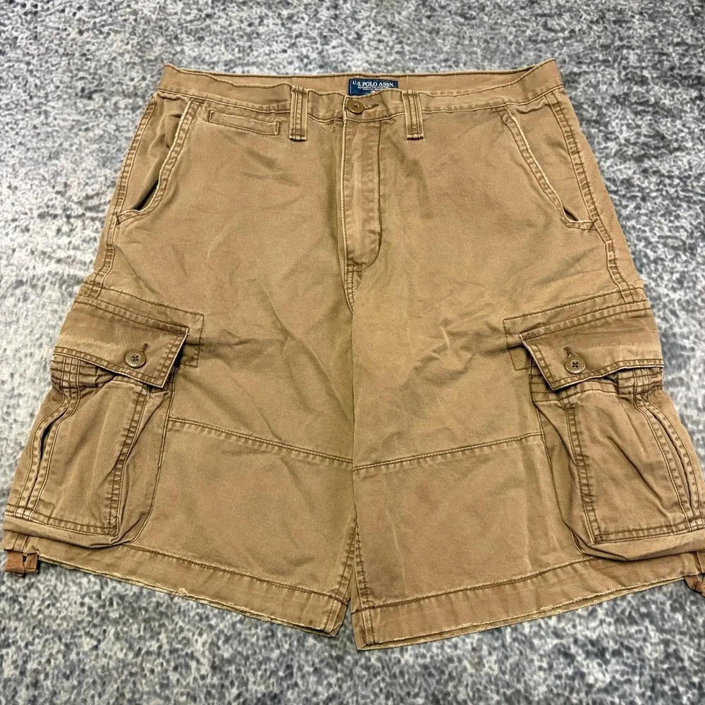 U.S. Polo ASSN Cargo Shorts Mens 38 Brown Baggy Utility Outdoor Skater Y2K